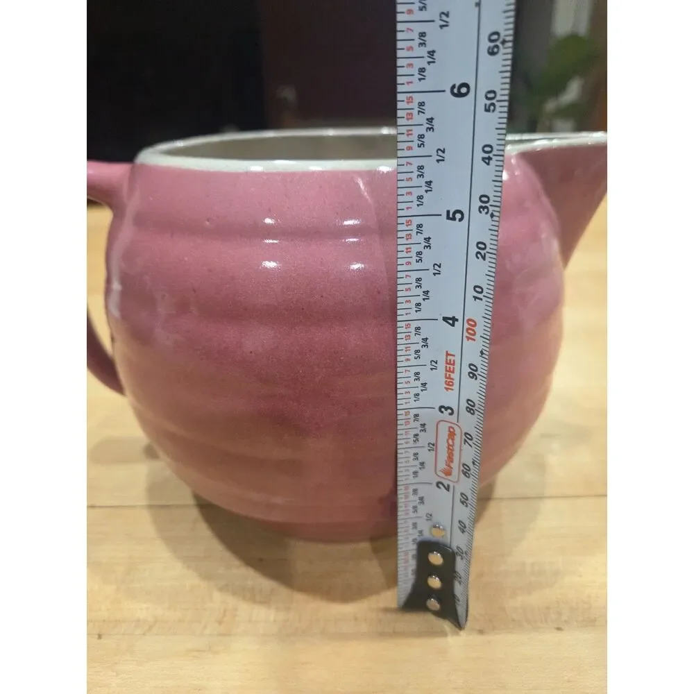 Vintage Watt Pottery Rosie Pink Ribbed Beehive Grooves Ice Lip Pitcher